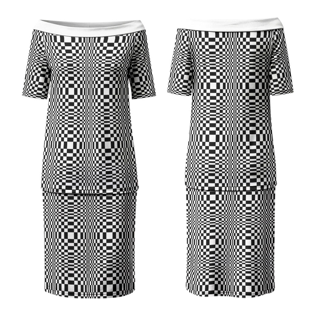 Black White Filipino Binakol Motifs Family Matching Puletasi and Hawaiian Shirt Mabuhay Philippines Festival Kusikus Pattern LT14 Mom's Dress Black - Polynesian Pride