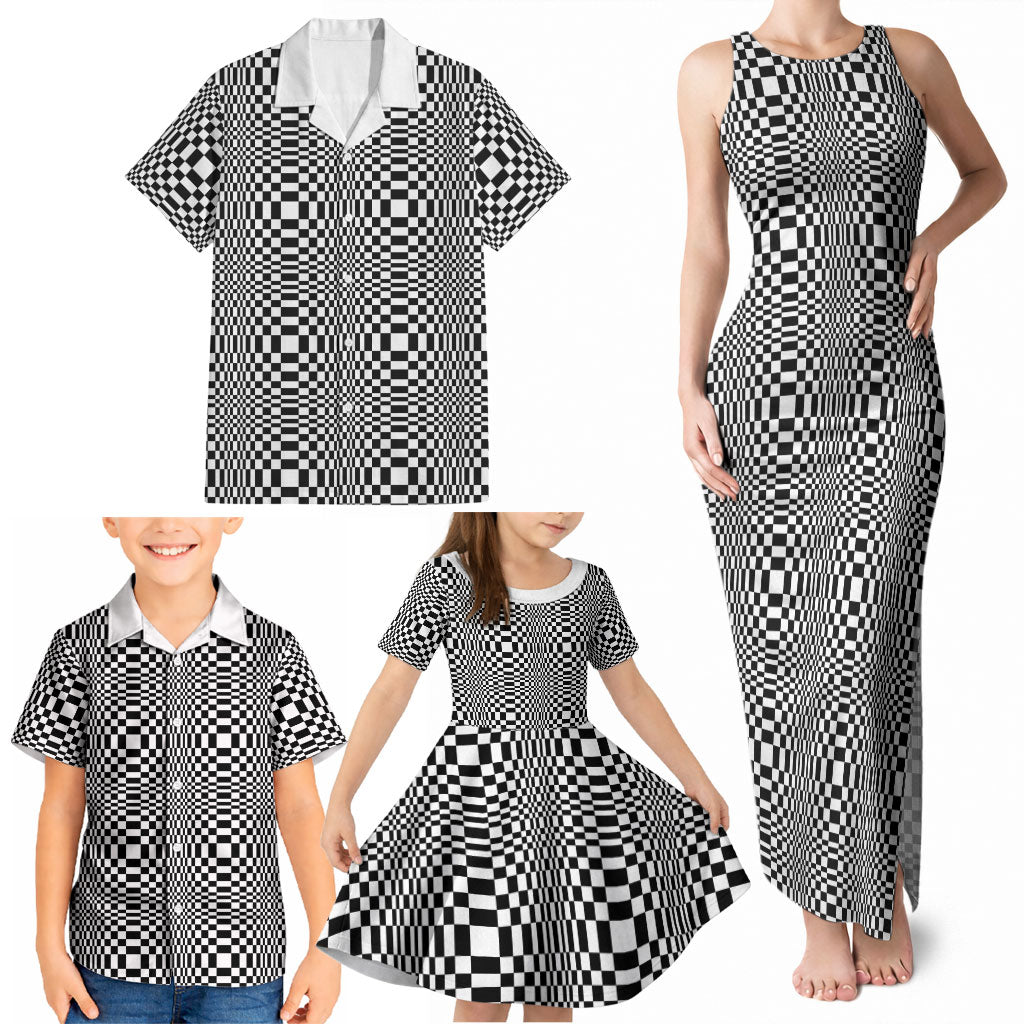 Black White Filipino Binakol Motifs Family Matching Tank Maxi Dress and Hawaiian Shirt Mabuhay Philippines Festival Kusikus Pattern LT14 - Polynesian Pride
