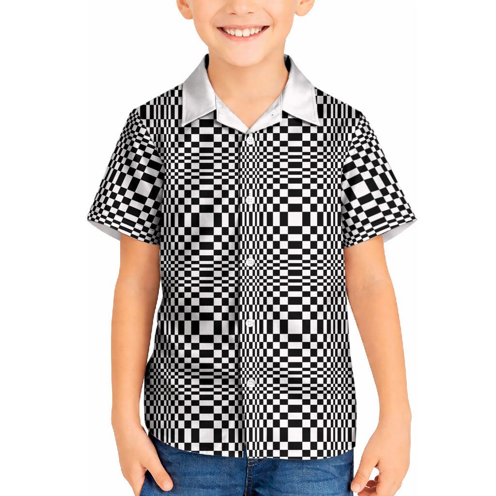 Black White Filipino Binakol Motifs Kid Hawaiian Shirt Mabuhay Philippines Festival Kusikus Pattern LT14 Kid Black - Polynesian Pride