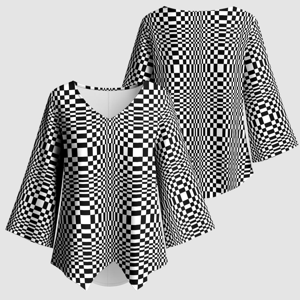 Black White Filipino Binakol Motifs Kimono Sleeve Blouse Mabuhay Philippines Festival Kusikus Pattern LT14 - Polynesian Pride