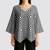 Black White Filipino Binakol Motifs Kimono Sleeve Blouse Mabuhay Philippines Festival Kusikus Pattern LT14 - Polynesian Pride
