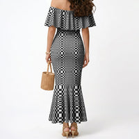 Black White Filipino Binakol Motifs Mermaid Dress Mabuhay Philippines Festival Kusikus Pattern LT14 - Polynesian Pride