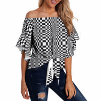 Black White Filipino Binakol Motifs Off Shoulder Wrap Waist Top Mabuhay Philippines Festival Kusikus Pattern LT14 Black - Polynesian Pride