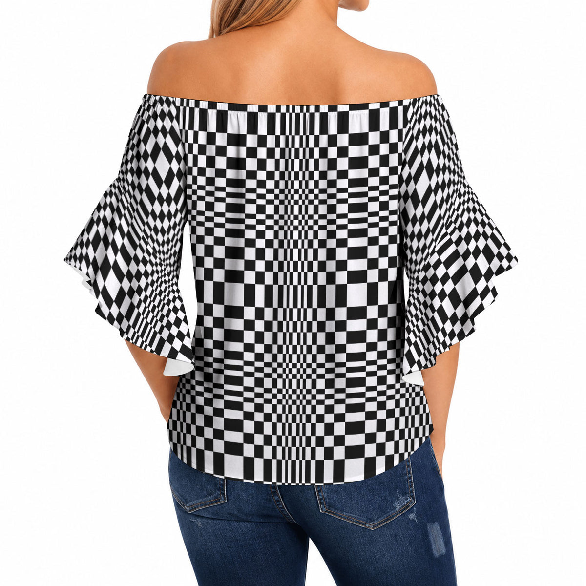 Black White Filipino Binakol Motifs Off Shoulder Wrap Waist Top Mabuhay Philippines Festival Kusikus Pattern LT14 - Polynesian Pride