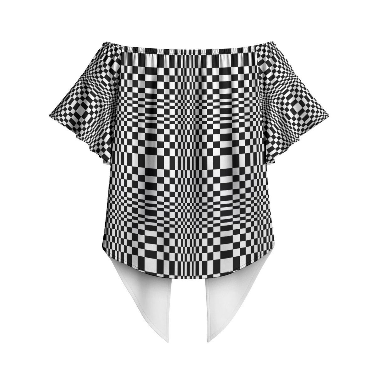 Black White Filipino Binakol Motifs Off Shoulder Wrap Waist Top Mabuhay Philippines Festival Kusikus Pattern LT14 - Polynesian Pride