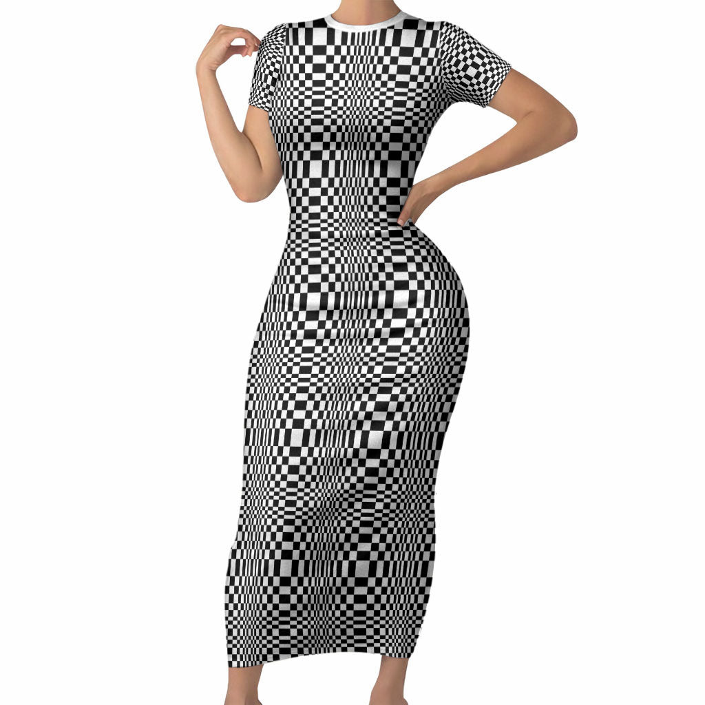 Black White Filipino Binakol Motifs Short Sleeve Bodycon Dress Mabuhay Philippines Festival Kusikus Pattern LT14 Long Dress Black - Polynesian Pride