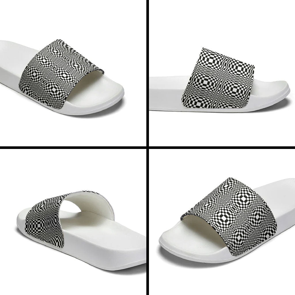 Black White Filipino Binakol Motifs Slide Sandals Mabuhay Philippines Festival Kusikus Pattern LT14 - Polynesian Pride