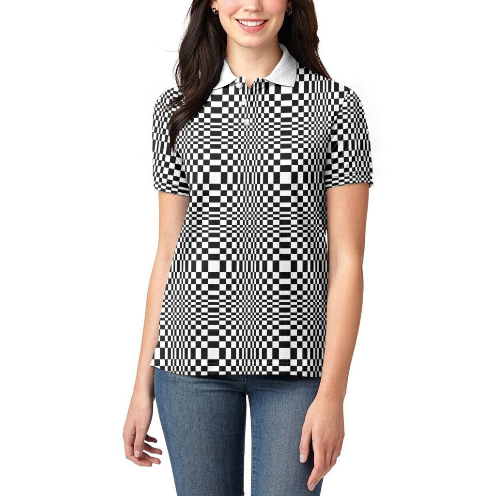 Black White Filipino Binakol Motifs Women Polo Shirt Mabuhay Philippines Festival Kusikus Pattern LT14 - Polynesian Pride