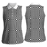 Black White Filipino Binakol Motifs Women Sleeveless Polo Shirt Mabuhay Philippines Festival Kusikus Pattern LT14 - Polynesian Pride