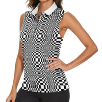 Black White Filipino Binakol Motifs Women Sleeveless Polo Shirt Mabuhay Philippines Festival Kusikus Pattern LT14 - Polynesian Pride