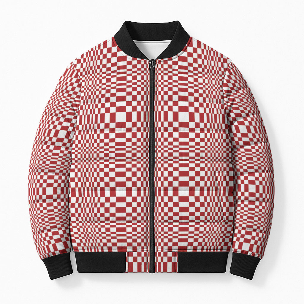 Red White Filipino Binakol Motifs Bomber Puffer Jacket Mabuhay Philippines Festival Kusikus Pattern LT14 Unisex Red - Polynesian Pride