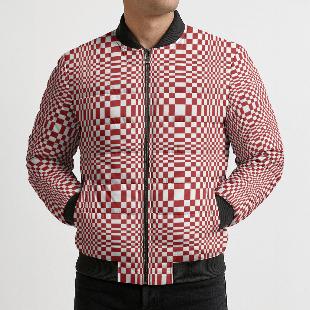 Red White Filipino Binakol Motifs Bomber Puffer Jacket Mabuhay Philippines Festival Kusikus Pattern LT14 - Polynesian Pride