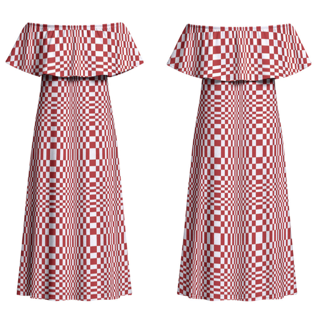 Red White Filipino Binakol Motifs Couples Matching Off Shoulder Maxi Dress and Hawaiian Shirt Mabuhay Philippines Festival Kusikus Pattern LT14 - Polynesian Pride