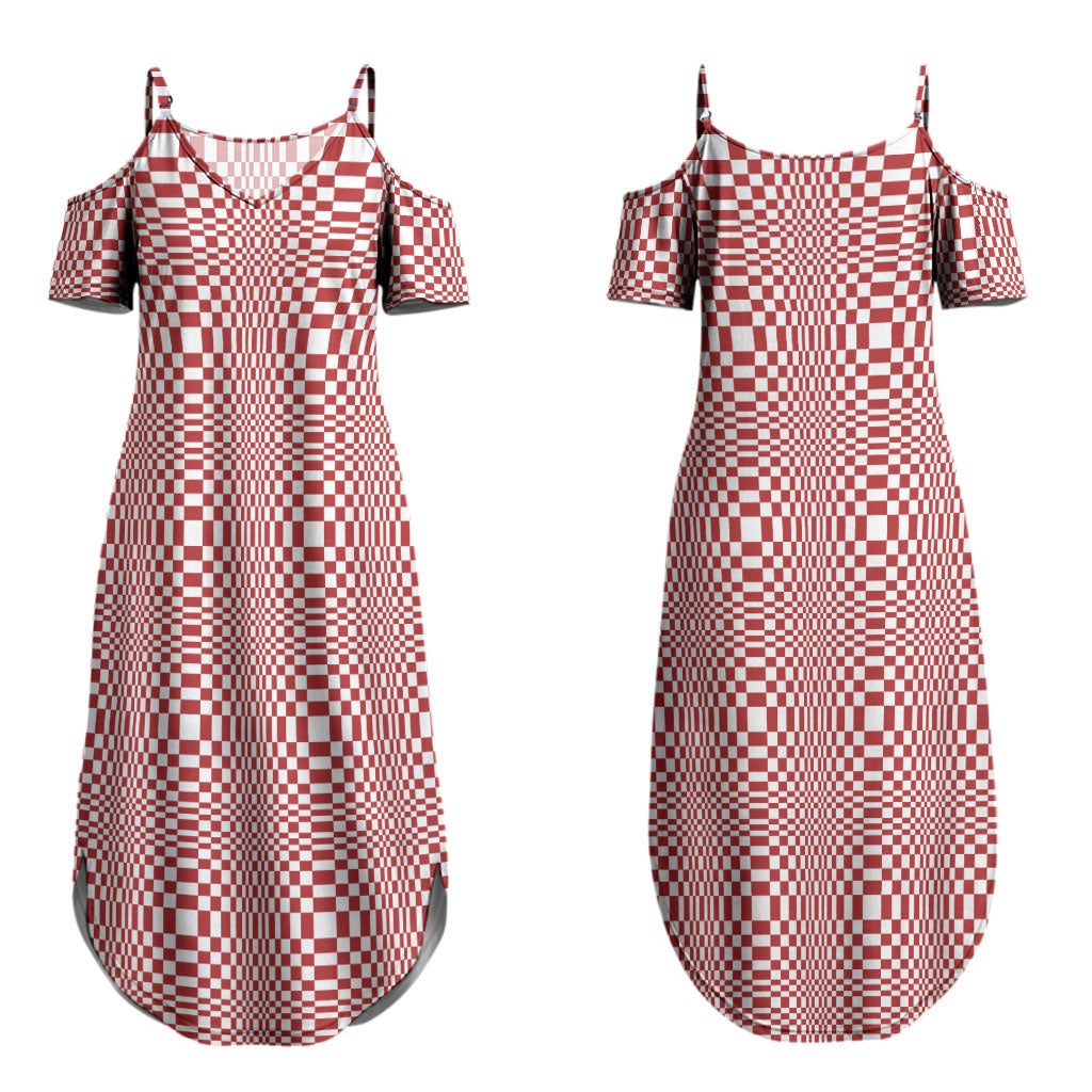 Red White Filipino Binakol Motifs Couples Matching Summer Maxi Dress and Long Sleeve Button Shirt Mabuhay Philippines Festival Kusikus Pattern LT14 - Polynesian Pride