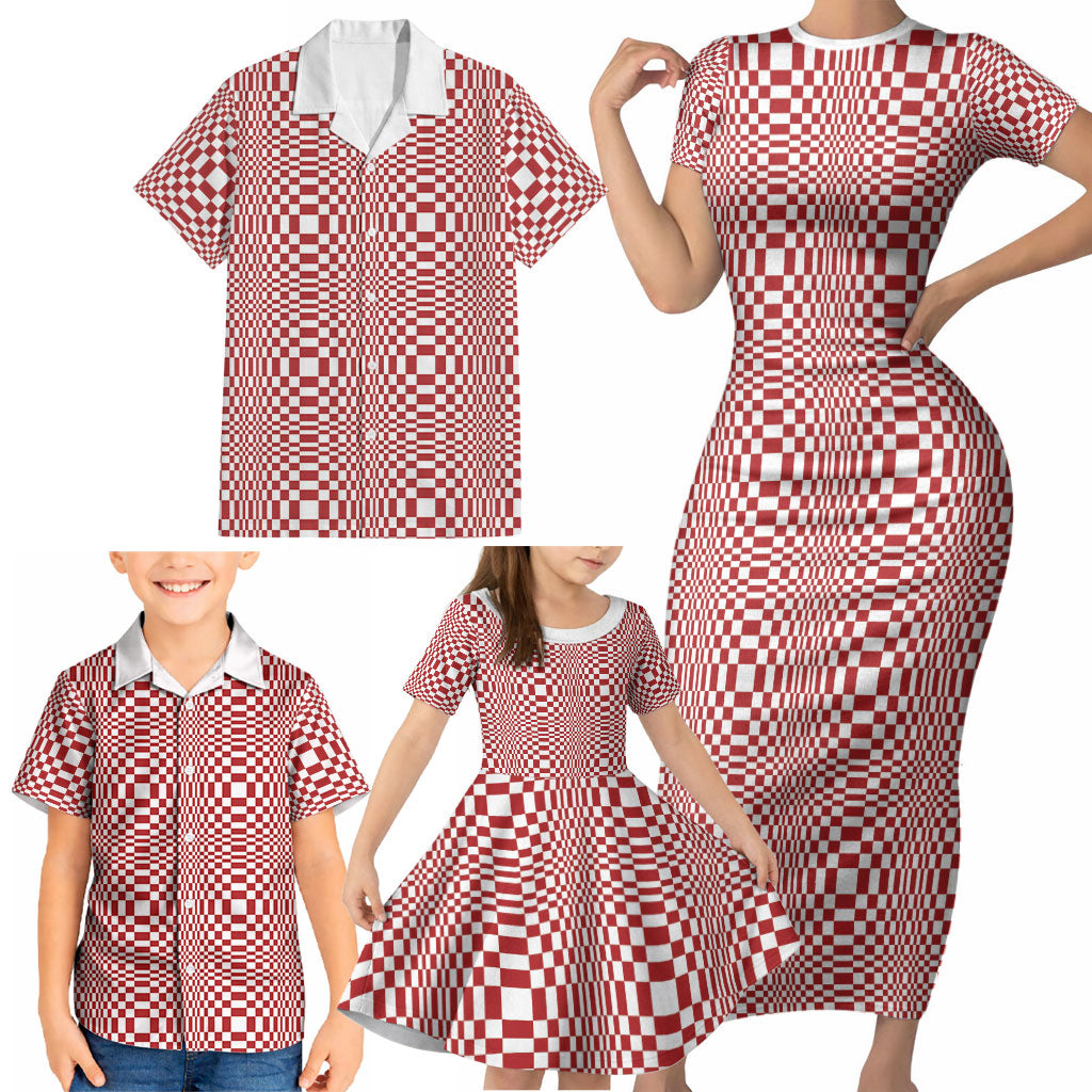 Red White Filipino Binakol Motifs Family Matching Short Sleeve Bodycon Dress and Hawaiian Shirt Mabuhay Philippines Festival Kusikus Pattern LT14 - Polynesian Pride
