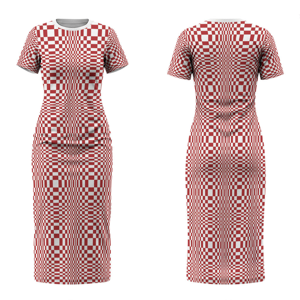 Red White Filipino Binakol Motifs Family Matching Short Sleeve Bodycon Dress and Hawaiian Shirt Mabuhay Philippines Festival Kusikus Pattern LT14 Mom's Dress Red - Polynesian Pride