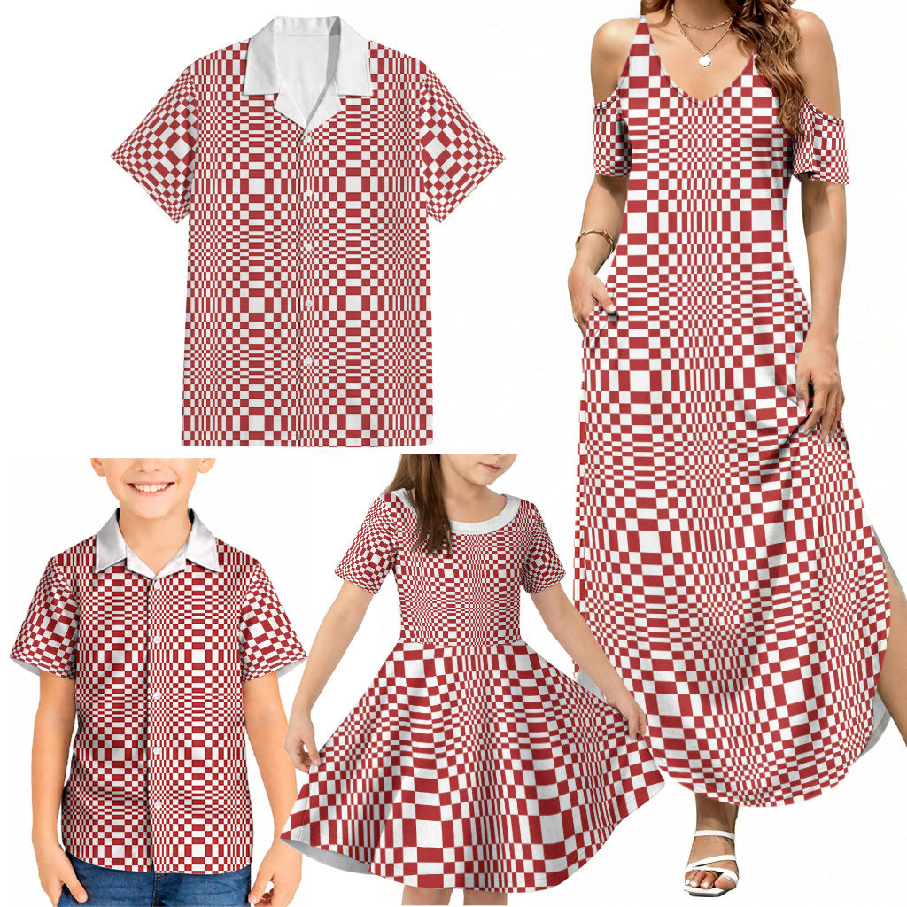 Red White Filipino Binakol Motifs Family Matching Summer Maxi Dress and Hawaiian Shirt Mabuhay Philippines Festival Kusikus Pattern LT14 - Polynesian Pride