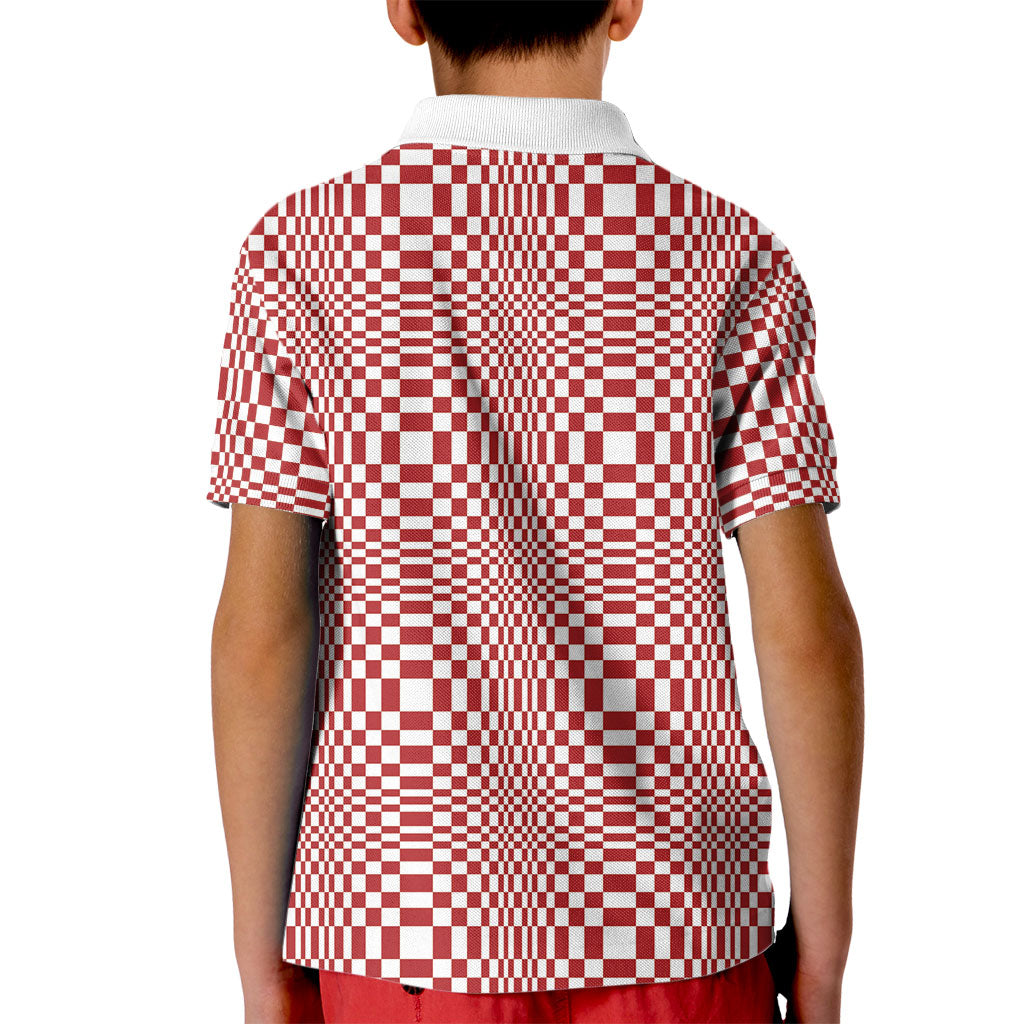 Red White Filipino Binakol Motifs Kid Polo Shirt Mabuhay Philippines Festival Kusikus Pattern LT14 - Polynesian Pride