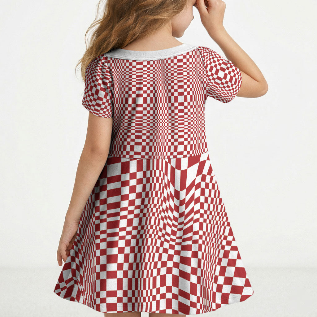 Red White Filipino Binakol Motifs Kid Short Sleeve Dress Mabuhay Philippines Festival Kusikus Pattern LT14 - Polynesian Pride