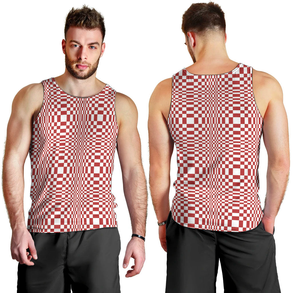 Red White Filipino Binakol Motifs Men Tank Top Mabuhay Philippines Festival Kusikus Pattern LT14 - Polynesian Pride