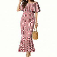 Red White Filipino Binakol Motifs Mermaid Dress Mabuhay Philippines Festival Kusikus Pattern LT14 Women Red - Polynesian Pride