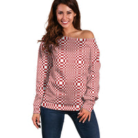Red White Filipino Binakol Motifs Off Shoulder Sweater Mabuhay Philippines Festival Kusikus Pattern LT14 Women Red - Polynesian Pride