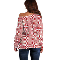Red White Filipino Binakol Motifs Off Shoulder Sweater Mabuhay Philippines Festival Kusikus Pattern LT14 - Polynesian Pride