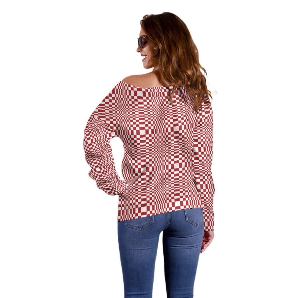 Red White Filipino Binakol Motifs Off Shoulder Sweater Mabuhay Philippines Festival Kusikus Pattern LT14 - Polynesian Pride