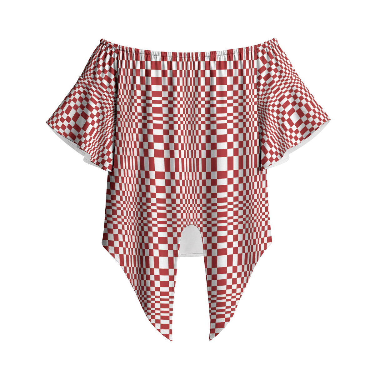 Red White Filipino Binakol Motifs Off Shoulder Wrap Waist Top Mabuhay Philippines Festival Kusikus Pattern LT14 - Polynesian Pride