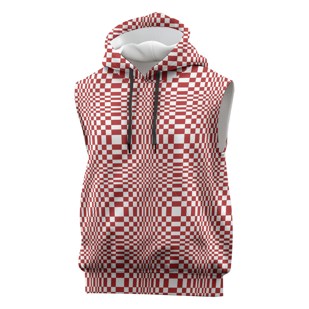 Red White Filipino Binakol Motifs Sleeveless Hoodie Mabuhay Philippines Festival Kusikus Pattern LT14 Red - Polynesian Pride
