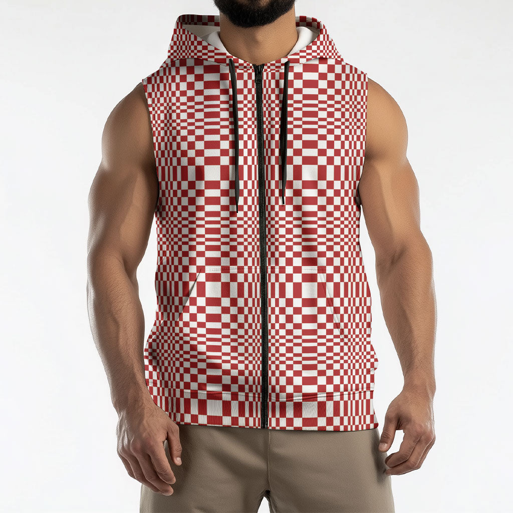 Red White Filipino Binakol Motifs Sleeveless Zip Hoodie Mabuhay Philippines Festival Kusikus Pattern LT14 - Polynesian Pride