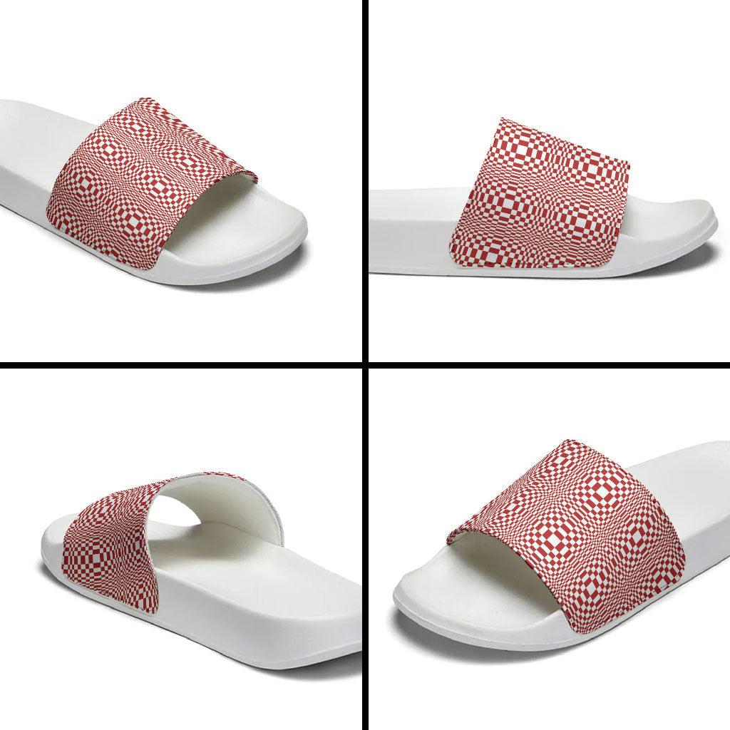 Red White Filipino Binakol Motifs Slide Sandals Mabuhay Philippines Festival Kusikus Pattern LT14 - Polynesian Pride