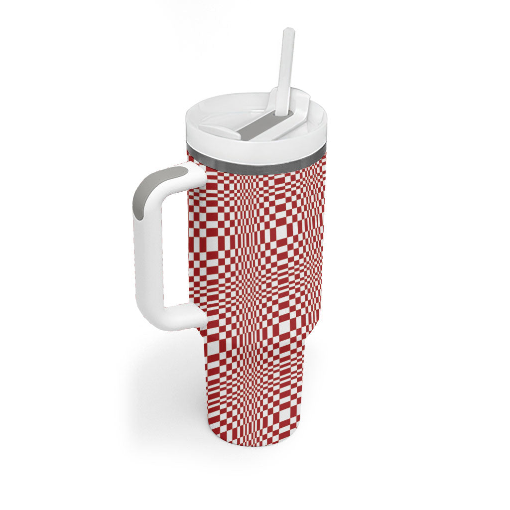 Red White Filipino Binakol Motifs Tumbler With Handle Mabuhay Philippines Festival Kusikus Pattern LT14 - Polynesian Pride