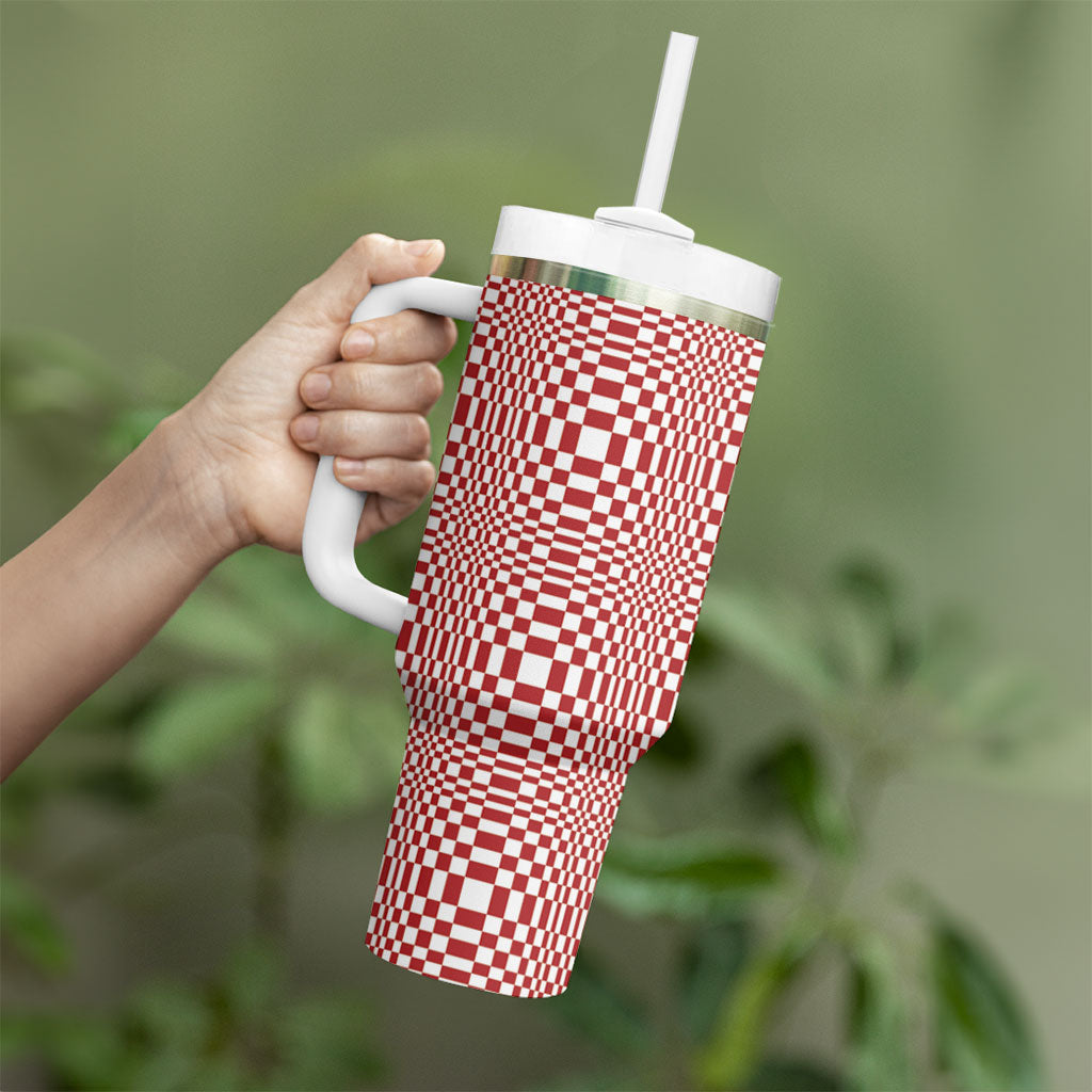 Red White Filipino Binakol Motifs Tumbler With Handle Mabuhay Philippines Festival Kusikus Pattern LT14 - Polynesian Pride