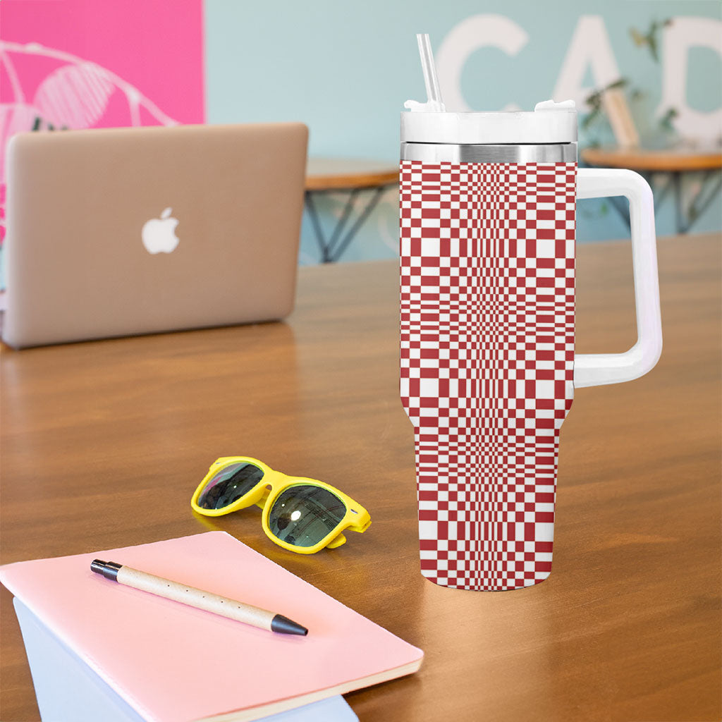 Red White Filipino Binakol Motifs Tumbler With Handle Mabuhay Philippines Festival Kusikus Pattern LT14 - Polynesian Pride
