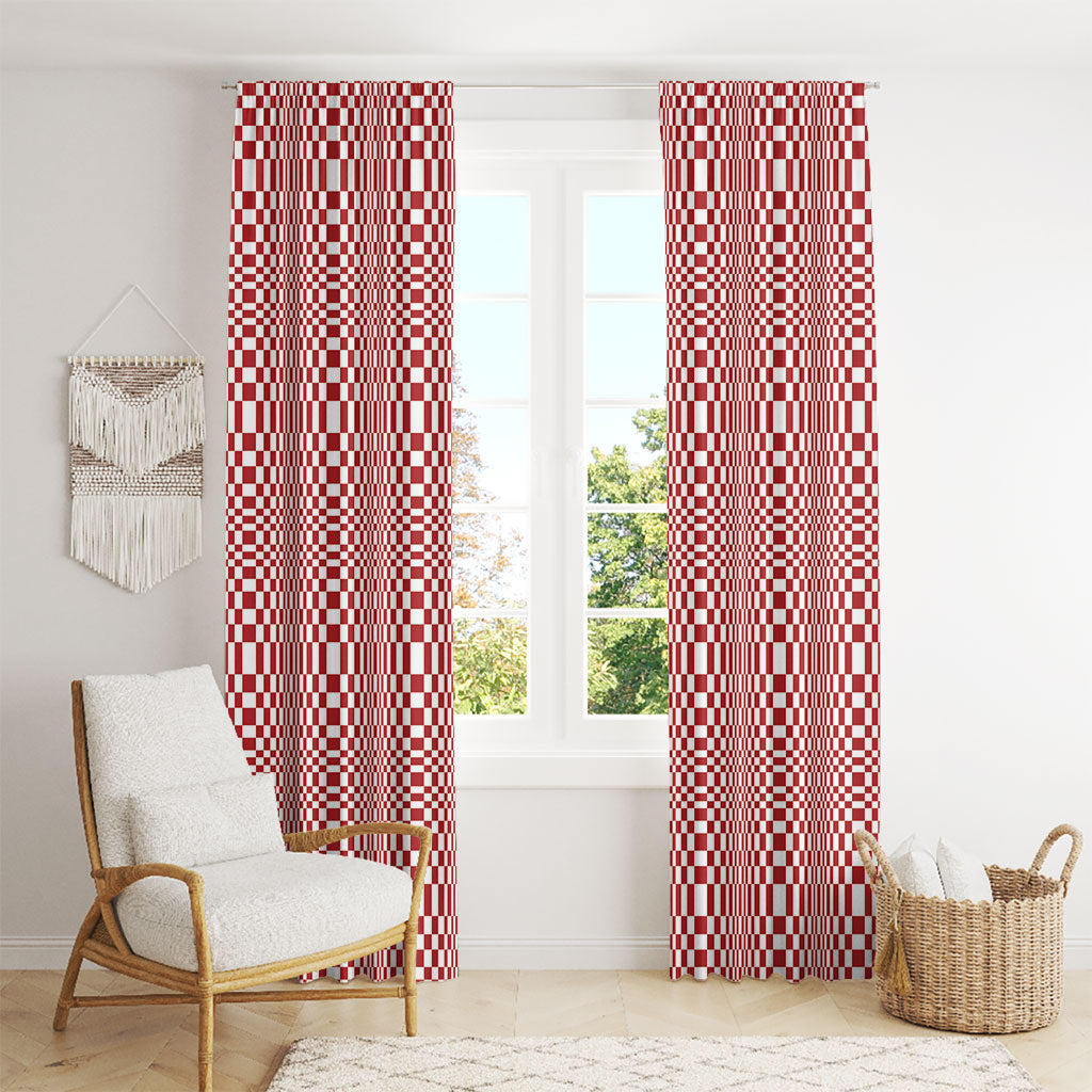 Red White Filipino Binakol Motifs Window Curtain Mabuhay Philippines Festival Kusikus Pattern LT14 - Polynesian Pride