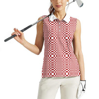 Red White Filipino Binakol Motifs Women Sleeveless Polo Shirt Mabuhay Philippines Festival Kusikus Pattern LT14 - Polynesian Pride