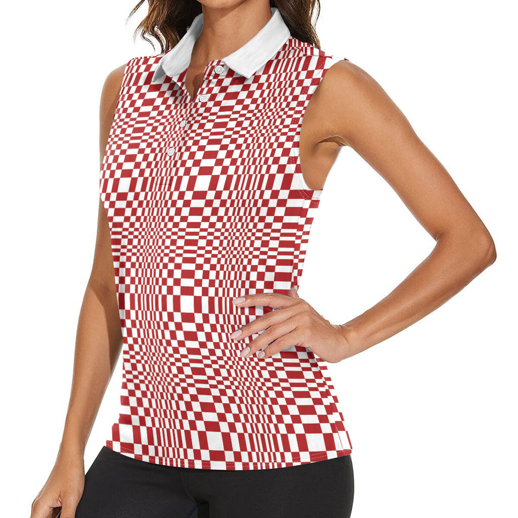 Red White Filipino Binakol Motifs Women Sleeveless Polo Shirt Mabuhay Philippines Festival Kusikus Pattern LT14 - Polynesian Pride