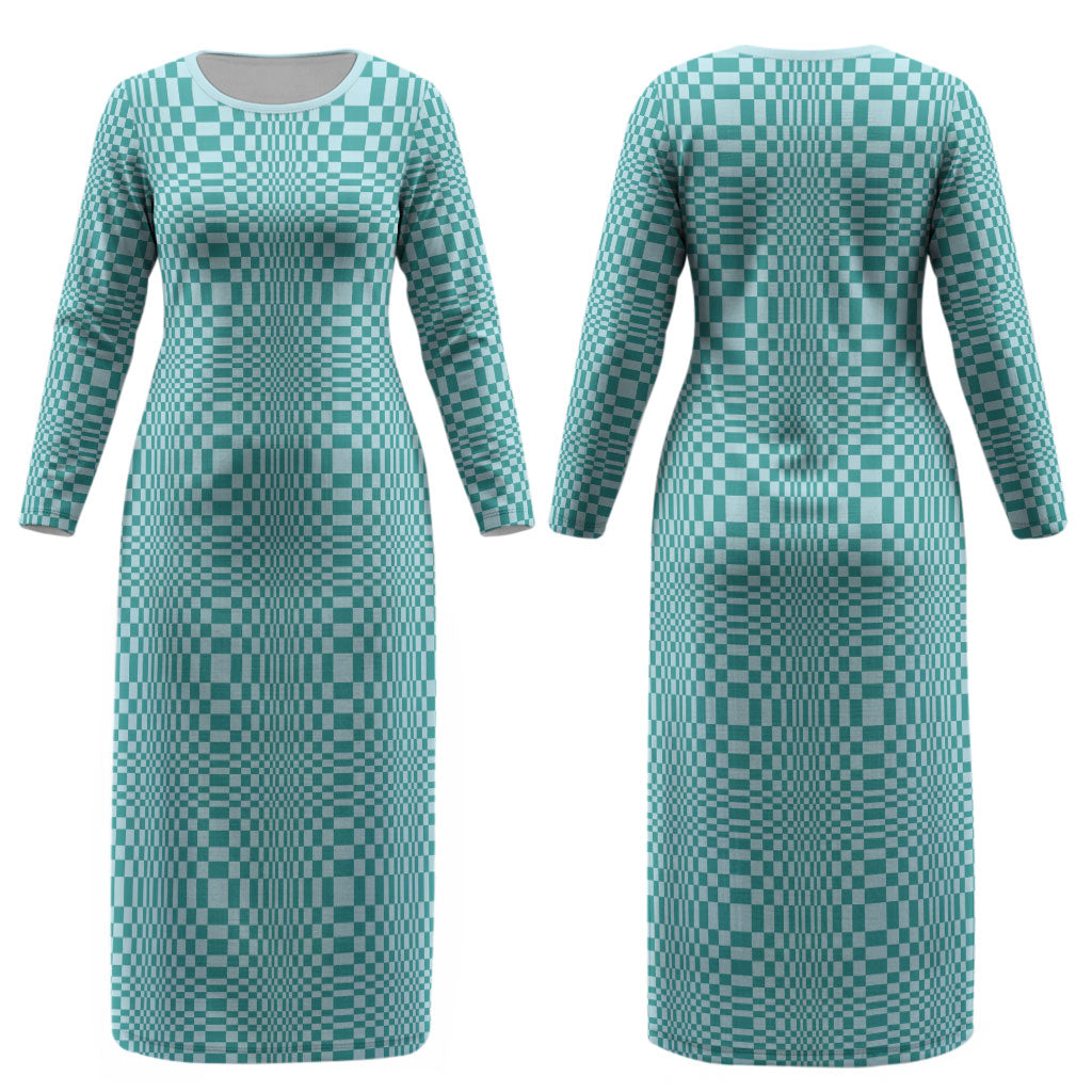 Cyan Filipino Binakol Motifs Couples Matching Long Sleeve Bodycon Dress and Long Sleeve Button Shirt Mabuhay Philippines Festival Kusikus Pattern LT14 - Polynesian Pride
