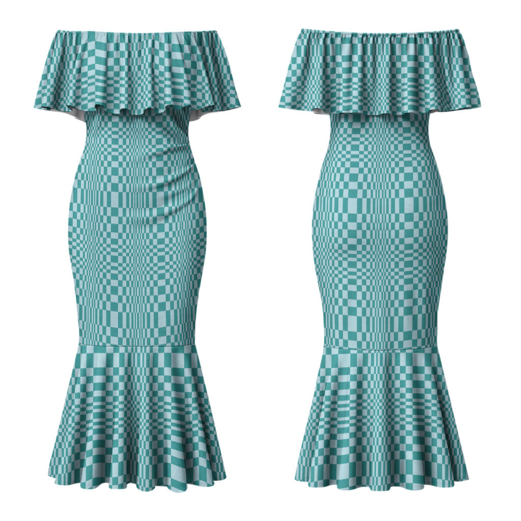Cyan Filipino Binakol Motifs Couples Matching Mermaid Dress and Hawaiian Shirt Mabuhay Philippines Festival Kusikus Pattern LT14 - Polynesian Pride