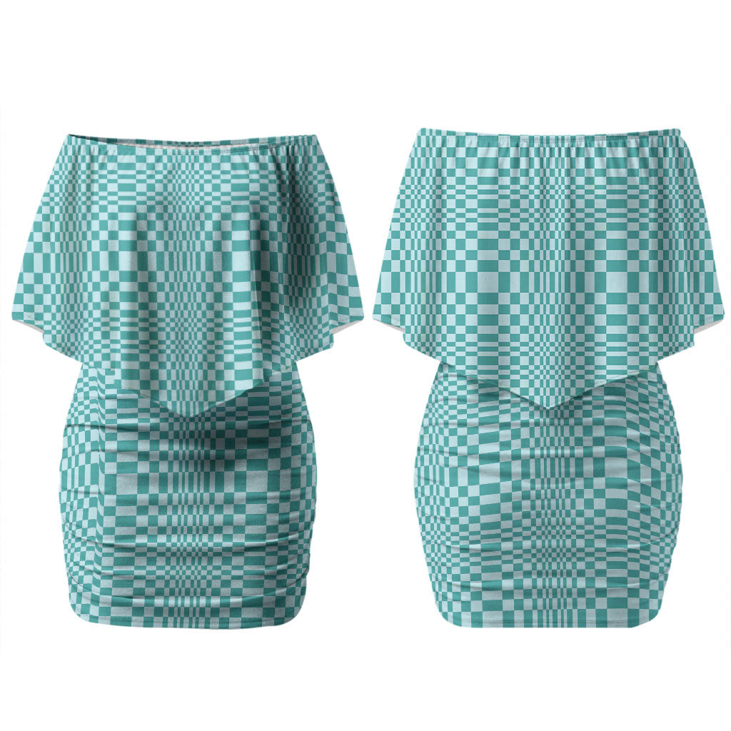 Cyan Filipino Binakol Motifs Couples Matching Off Shoulder Short Dress and Long Sleeve Button Shirt Mabuhay Philippines Festival Kusikus Pattern LT14 - Polynesian Pride