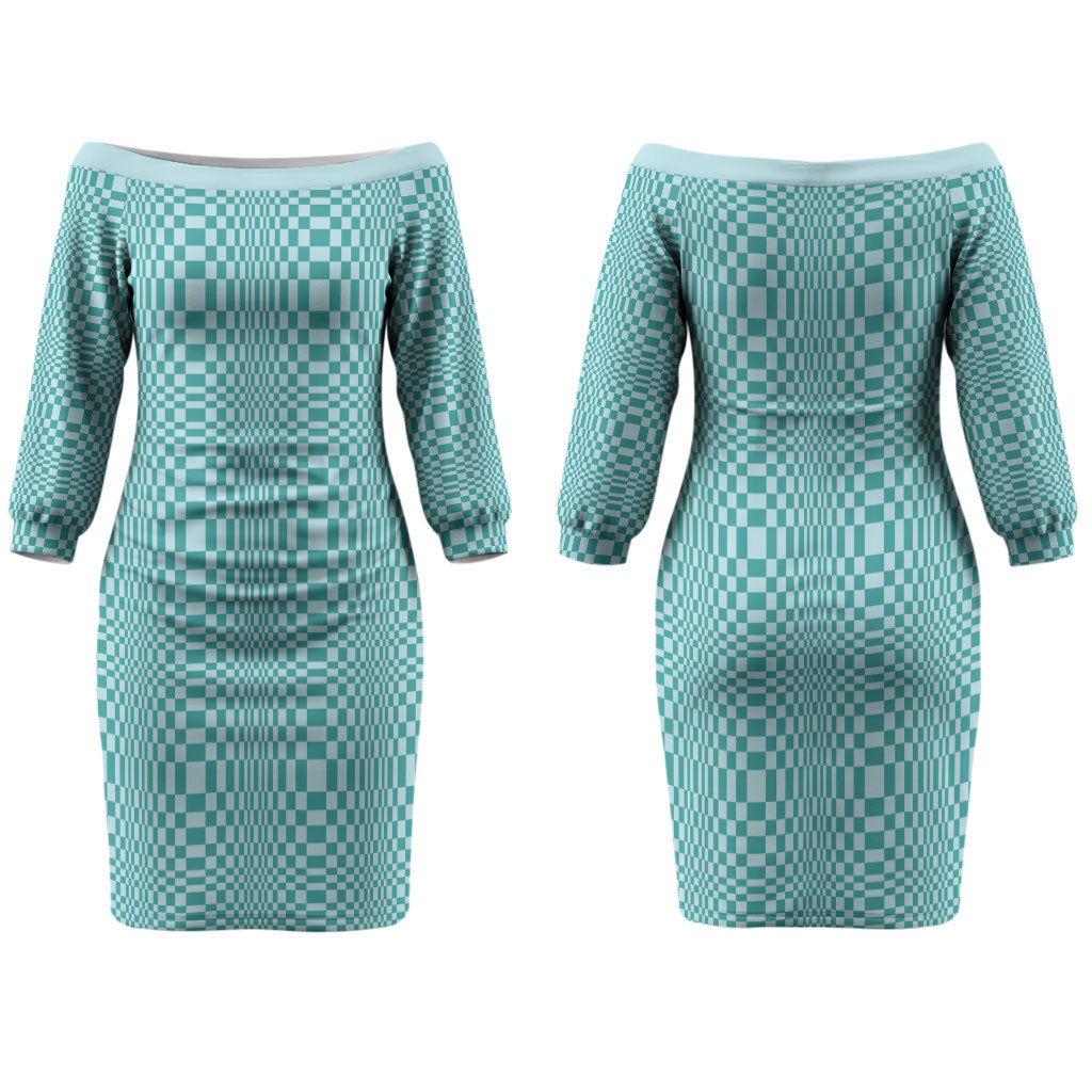 Cyan Filipino Binakol Motifs Couples Matching Off The Shoulder Long Sleeve Dress and Hawaiian Shirt Mabuhay Philippines Festival Kusikus Pattern LT14 - Polynesian Pride