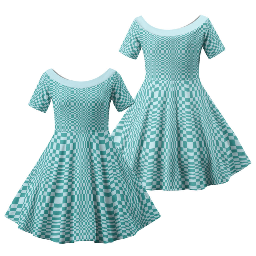 Cyan Filipino Binakol Motifs Family Matching Long Sleeve Bodycon Dress and Hawaiian Shirt Mabuhay Philippines Festival Kusikus Pattern LT14 Daughter's Dress Cyan - Polynesian Pride