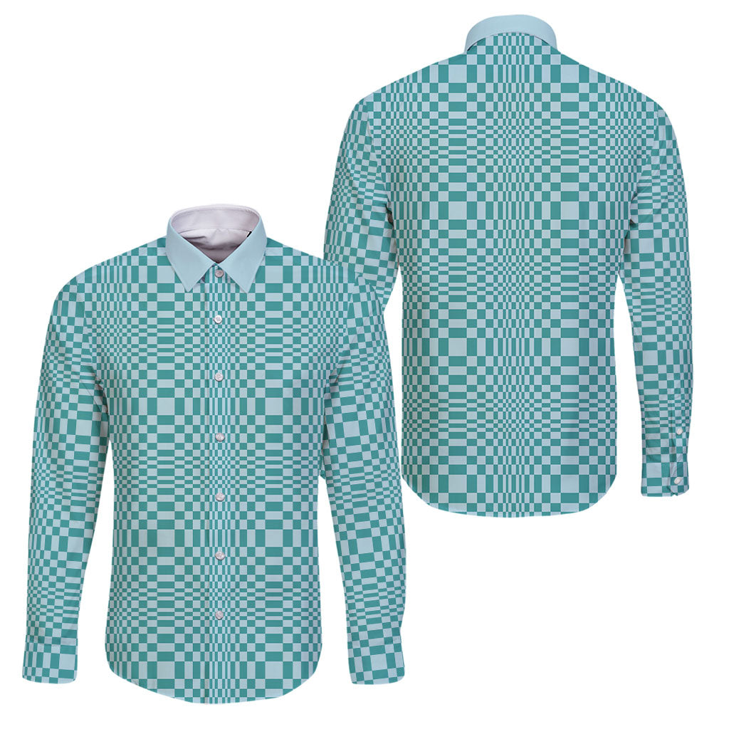Cyan Filipino Binakol Motifs Family Matching Off The Shoulder Long Sleeve Dress and Hawaiian Shirt Mabuhay Philippines Festival Kusikus Pattern LT14 Dad's Shirt - Long Sleeve Cyan - Polynesian Pride