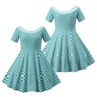Cyan Filipino Binakol Motifs Family Matching Summer Maxi Dress and Hawaiian Shirt Mabuhay Philippines Festival Kusikus Pattern LT14 Daughter's Dress Cyan - Polynesian Pride