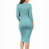 Cyan Filipino Binakol Motifs Long Sleeve Bodycon Dress Mabuhay Philippines Festival Kusikus Pattern LT14 - Polynesian Pride