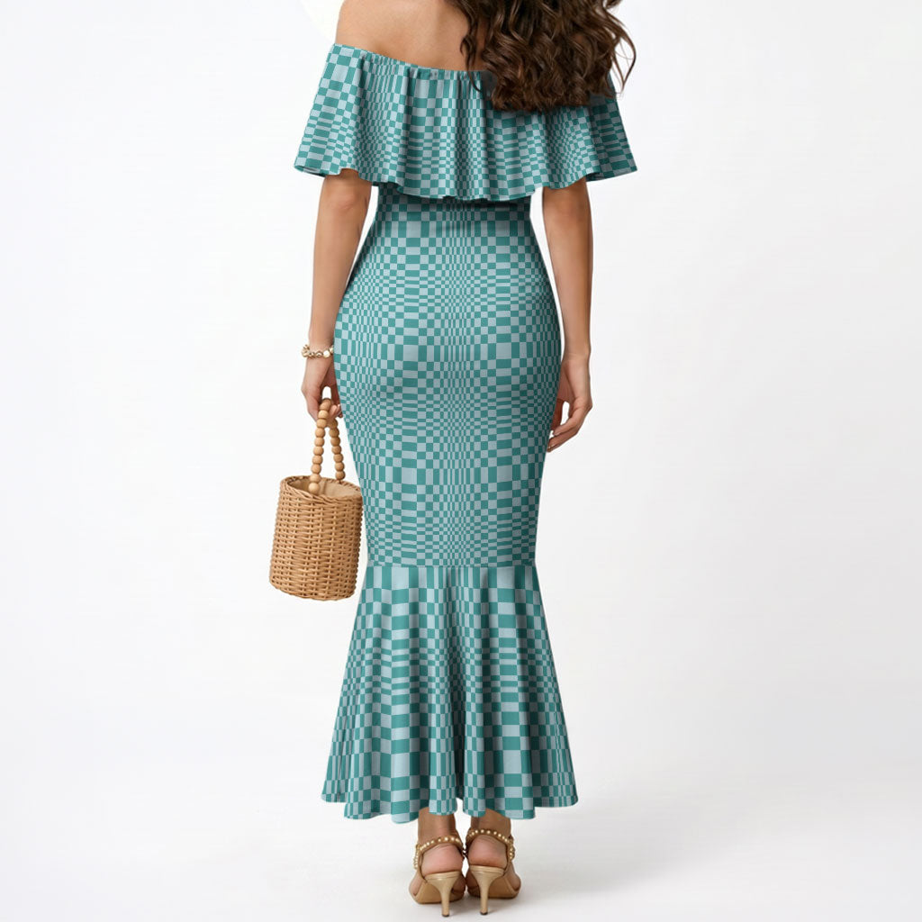 Cyan Filipino Binakol Motifs Mermaid Dress Mabuhay Philippines Festival Kusikus Pattern LT14 - Polynesian Pride