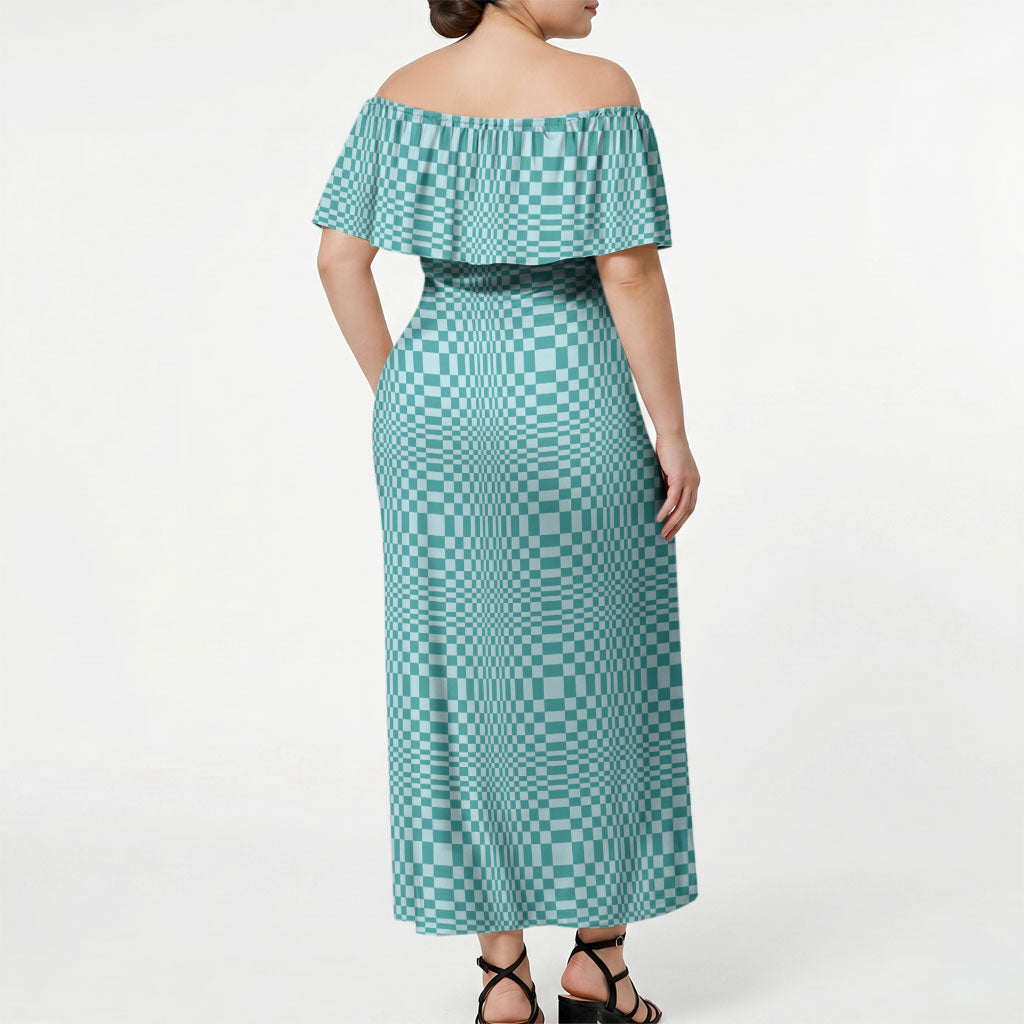 Cyan Filipino Binakol Motifs Off Shoulder Maxi Dress Mabuhay Philippines Festival Kusikus Pattern LT14 - Polynesian Pride