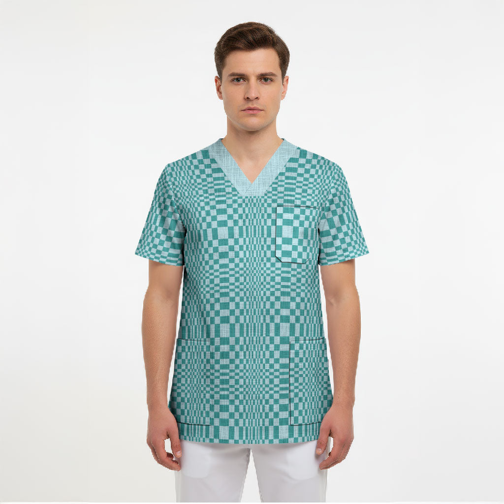 Cyan Filipino Binakol Motifs Scrub Top Mabuhay Philippines Festival Kusikus Pattern LT14 - Polynesian Pride