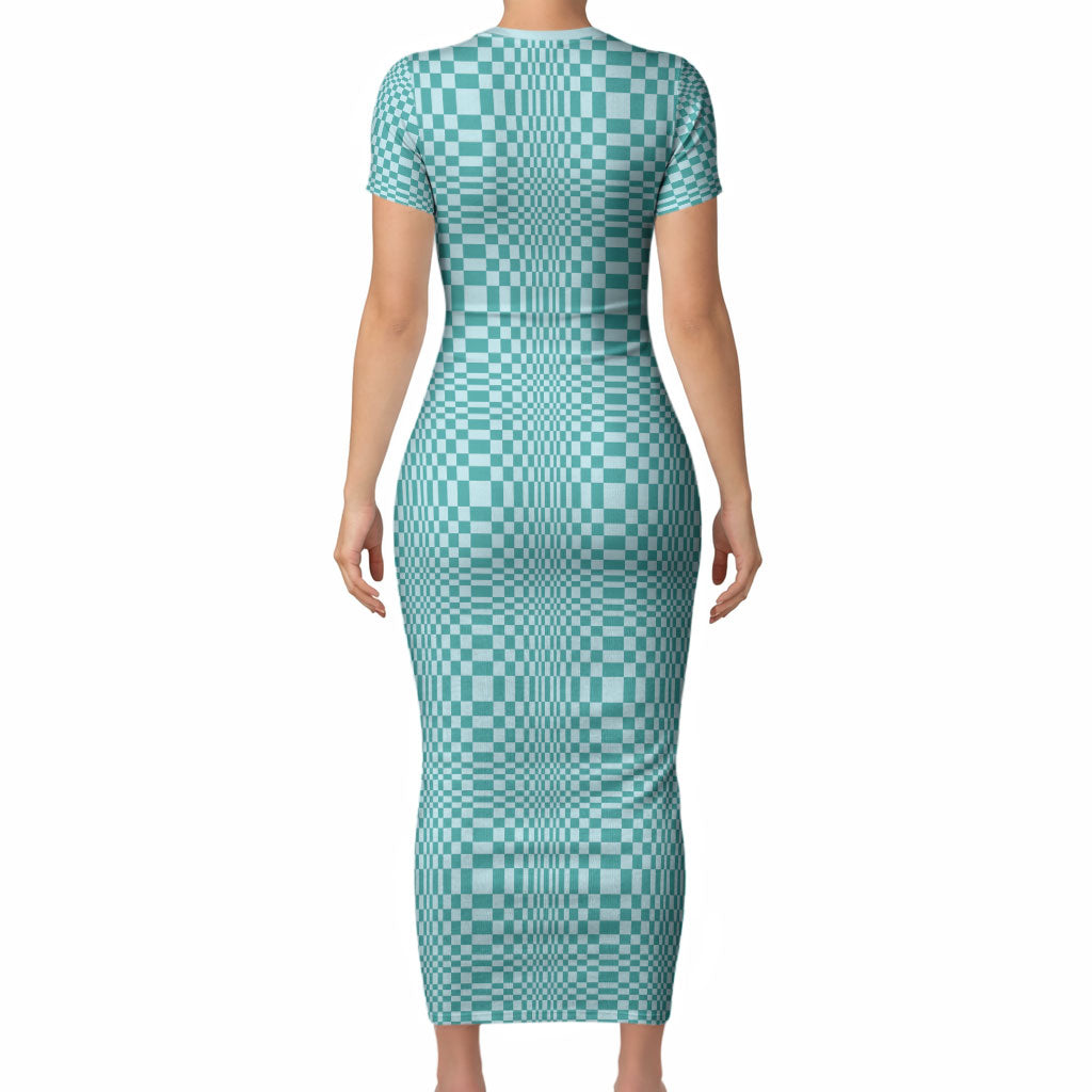 Cyan Filipino Binakol Motifs Short Sleeve Bodycon Dress Mabuhay Philippines Festival Kusikus Pattern LT14 - Polynesian Pride